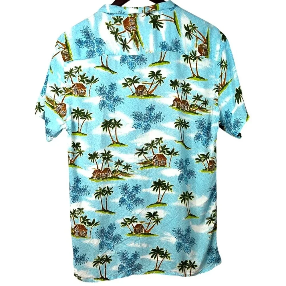 MBX Cabana Collection Blue Tropical Hawaiian Palm Tree Print Button Up Shirt L - Picture 2 of 6